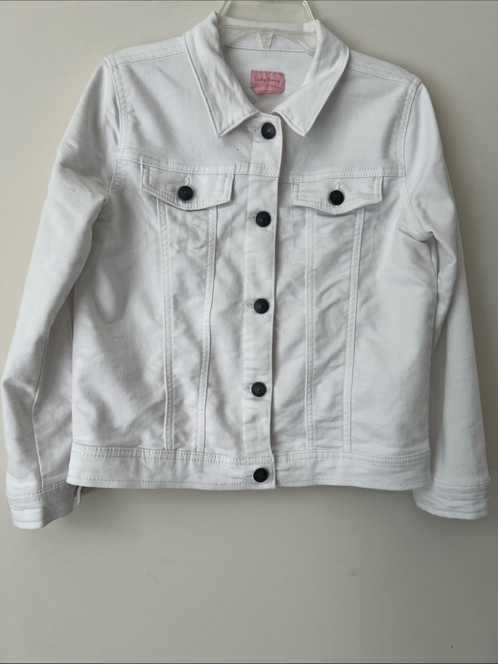Girls' White Denim Jacket with Black Buttons